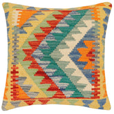 handmade Traditional Pillow Rust Blue Hand-Woven SQUARE 100% WOOL Hand woven turkish pillow2 x 2