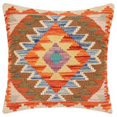 handmade Traditional Pillow Rust Blue Hand-Woven SQUARE 100% WOOL Hand woven turkish pillow2 x 2