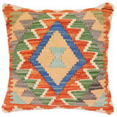 handmade Traditional Pillow Rust Blue Hand-Woven SQUARE 100% WOOL Hand woven turkish pillow 2 x 2