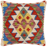 handmade Traditional Pillow Rust Blue Hand-Woven SQUARE 100% WOOL Hand woven turkish pillow2 x 2