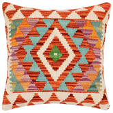 handmade Traditional Pillow Rust Blue Hand-Woven SQUARE 100% WOOL Hand woven turkish pillow 2 x 2