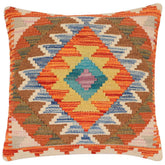 handmade Traditional Pillow Rust Blue Hand-Woven SQUARE 100% WOOL Hand woven turkish pillow2 x 2