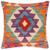 handmade Traditional Pillow Rust Blue Hand-Woven SQUARE 100% WOOL Hand woven turkish pillow2 x 2