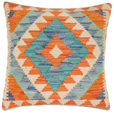 handmade Traditional Pillow Rust Blue Hand-Woven SQUARE 100% WOOL Hand woven turkish pillow2 x 2