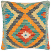 handmade Traditional Pillow Rust Blue Hand-Woven SQUARE 100% WOOL Hand woven turkish pillow2 x 2