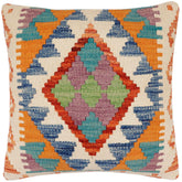 handmade Traditional Pillow Rust Blue Hand-Woven SQUARE 100% WOOL Hand woven turkish pillow 2 x 2