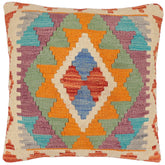 handmade Traditional Pillow Rust Blue Hand-Woven SQUARE 100% WOOL Hand woven turkish pillow2 x 2