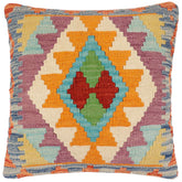 handmade Traditional Pillow Rust Blue Hand-Woven SQUARE 100% WOOL Hand woven turkish pillow2 x 2