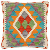 handmade Traditional Pillow Rust Blue Hand-Woven SQUARE 100% WOOL Hand woven turkish pillow2 x 2