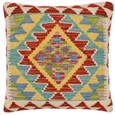 handmade Traditional Pillow Rust Blue Hand-Woven SQUARE 100% WOOL Hand woven turkish pillow2 x 2