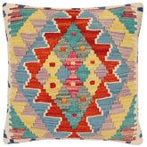 handmade Traditional Pillow Rust Blue Hand-Woven SQUARE 100% WOOL Hand woven turkish pillow2 x 2