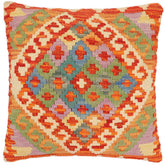 handmade Traditional Pillow Rust Blue Hand-Woven SQUARE 100% WOOL Hand woven turkish pillow2 x 2