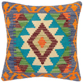 handmade Traditional Pillow Blue Rust Hand-Woven SQUARE 100% WOOL Hand woven turkish pillow2 x 2