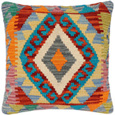 handmade Traditional Pillow Rust Blue Hand-Woven SQUARE 100% WOOL Hand woven turkish pillow2 x 2