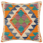handmade Traditional Pillow Rust Blue Hand-Woven SQUARE 100% WOOL Hand woven turkish pillow2 x 2