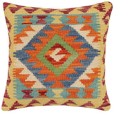 handmade Traditional Pillow Rust Blue Hand-Woven SQUARE 100% WOOL Hand woven turkish pillow2 x 2