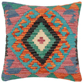 handmade Traditional Pillow Rust Blue Hand-Woven SQUARE 100% WOOL Hand woven turkish pillow 2 x 2