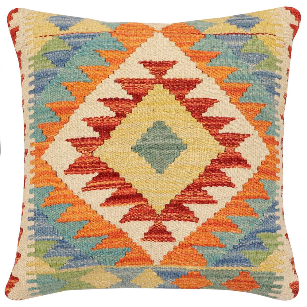 handmade Traditional Pillow Rust Blue Hand-made SQUARE 100% WOOL Hand woven turkish pillow 3 x 5