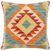 handmade Traditional Pillow Rust Blue Hand-made SQUARE 100% WOOL Hand woven turkish pillow 3 x 5