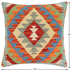 handmade Traditional Pillow Rust Blue Hand-made SQUARE 100% WOOL Hand woven turkish pillow2 x 2