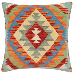 handmade Traditional Pillow Rust Blue Hand-made SQUARE 100% WOOL Hand woven turkish pillow2 x 2