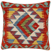 handmade Traditional Pillow Rust Blue Hand-Woven SQUARE 100% WOOL Hand woven turkish pillow2 x 2