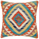 handmade Traditional Pillow Rust Blue Hand-Woven SQUARE 100% WOOL Hand woven turkish pillow2 x 2
