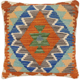 handmade Traditional Pillow Rust Blue Hand-Woven SQUARE 100% WOOL Hand woven turkish pillow 2 x 2