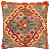 handmade Traditional Pillow Rust Blue Hand-Woven SQUARE 100% WOOL Hand woven turkish pillow2 x 2