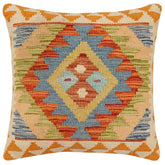 handmade Traditional Pillow Rust Blue Hand-Woven SQUARE 100% WOOL Hand woven turkish pillow2 x 2