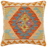 handmade Traditional Pillow Rust Blue Hand-Woven SQUARE 100% WOOL Hand woven turkish pillow 2 x 2