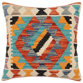 handmade Traditional Pillow Rust Blue Hand-Woven SQUARE 100% WOOL Hand woven turkish pillow 2 x 2