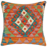 handmade Traditional Pillow Rust Blue Hand-Woven SQUARE 100% WOOL Hand woven turkish pillow2 x 2