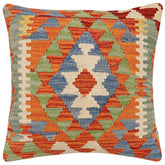 handmade Traditional Pillow Rust Blue Hand-Woven SQUARE 100% WOOL Hand woven turkish pillow2 x 2