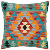 handmade Traditional Pillow Rust Blue Hand-Woven SQUARE 100% WOOL Hand woven turkish pillow2 x 2