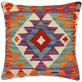 handmade Traditional Pillow Rust Blue Hand-Woven SQUARE 100% WOOL Hand woven turkish pillow2 x 2