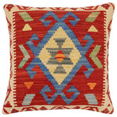 handmade Traditional Pillow Rust Blue Hand-Woven SQUARE 100% WOOL Hand woven turkish pillow2 x 2
