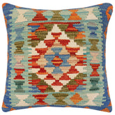 handmade Traditional Pillow Rust Blue Hand-Woven SQUARE 100% WOOL Hand woven turkish pillow2 x 2