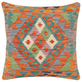 handmade Traditional Pillow Rust Blue Hand-Woven SQUARE 100% WOOL Hand woven turkish pillow2 x 2