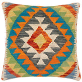 handmade Traditional Pillow Rust Blue Hand-Woven SQUARE 100% WOOL Hand woven turkish pillow2 x 2