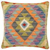 handmade Traditional Pillow Rust Blue Hand-Woven SQUARE 100% WOOL Hand woven turkish pillow2 x 2