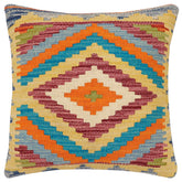 handmade Traditional Pillow Rust Blue Hand-Woven SQUARE 100% WOOL Hand woven turkish pillow2 x 2
