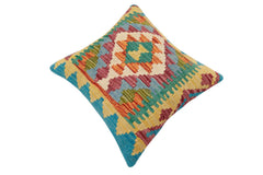 handmade Traditional Pillow Rust Blue Hand-Woven SQUARE 100% WOOL Hand woven turkish pillow 3 x 5