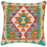 handmade Traditional Pillow Rust Blue Hand-Woven SQUARE 100% WOOL Hand woven turkish pillow 3 x 5