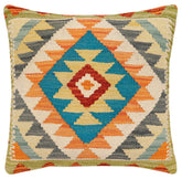 handmade Traditional Pillow Rust Blue Hand-Woven SQUARE 100% WOOL Hand woven turkish pillow2 x 2