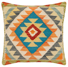 handmade Traditional Pillow Rust Blue Hand-Woven SQUARE 100% WOOL Hand woven turkish pillow2 x 2