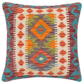 handmade Traditional Pillow Rust Blue Hand-Woven SQUARE 100% WOOL Hand woven turkish pillow2 x 2