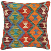 handmade Traditional Pillow Rust Blue Hand-Woven SQUARE 100% WOOL Hand woven turkish pillow2 x 2