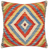 handmade Traditional Pillow Rust Blue Hand-Woven SQUARE 100% WOOL Hand woven turkish pillow2 x 2