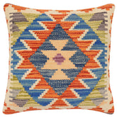 handmade Traditional Pillow Rust Blue Hand-Woven SQUARE 100% WOOL Hand woven turkish pillow2 x 2